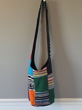 Multicolor Patchwork Shoulder Bag - Boho Hobo Tote Sling Zipper Closure